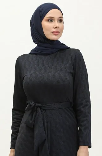 فستان منقوش بحزام 0149-03 كحلي 0149-03