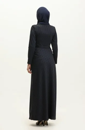 فستان منقوش بحزام 0149-03 كحلي 0149-03