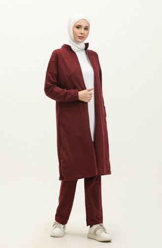 Zippered Tracksuit Set 03063-08 Claret Red 03063-08