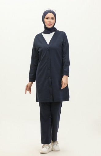 Buttoned Tracksuit Set 3051-13 Navy Blue 3051-13