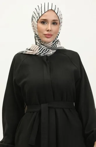 معطف كشمير مخفي بأزرار 3200-07 لون أسود 3200-07