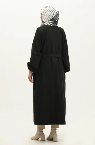 معطف كشمير مخفي بأزرار 3200-07 لون أسود 3200-07