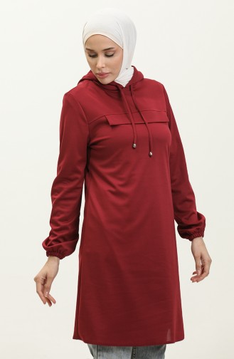 Kapüşonlu Tunik 1008-07 Vişne