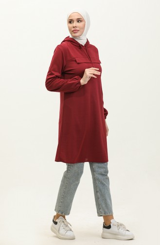 Kapüşonlu Tunik 1008-07 Vişne