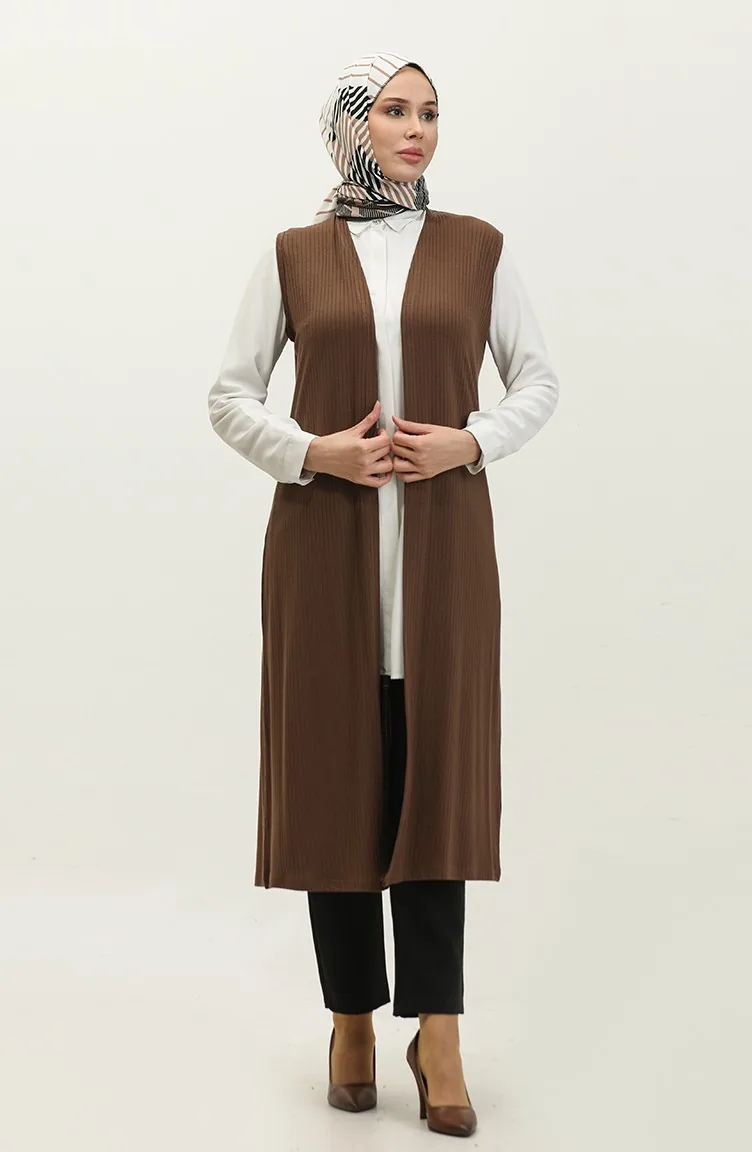 Mevsimlik Uzun Yelek 1660-02 Kahverengi
