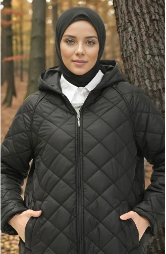 Vivezza Gesteppte Abaya Mit Kapuze Und Reißverschluss 8513-01 Schwarz 8513-01