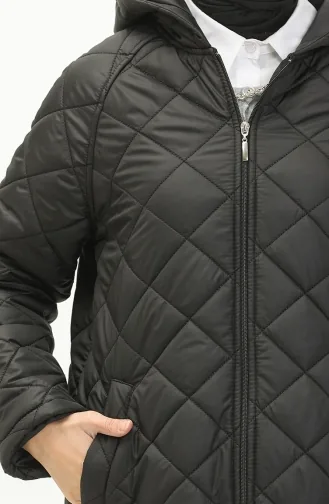 Vivezza Gesteppte Abaya Mit Kapuze Und Reißverschluss 8513-01 Schwarz 8513-01