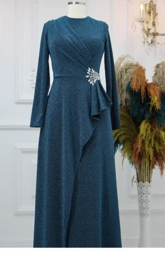 Amine Hüma Bella Hijab Abendkleid Petrol 3126