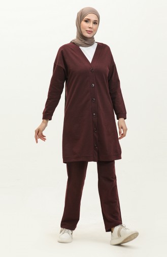 Buttoned Tracksuit Set 3051-02 Plum 3051-02