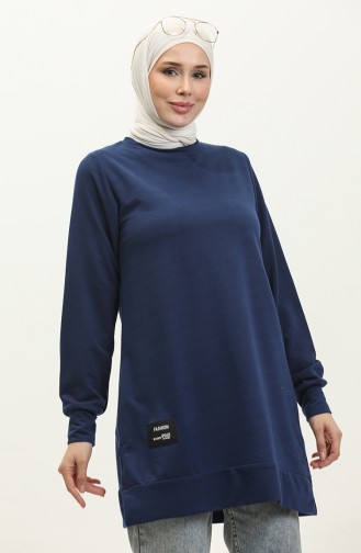 Slit Detailed Sports Tunic 0269-07 Navy Blue 0269-07