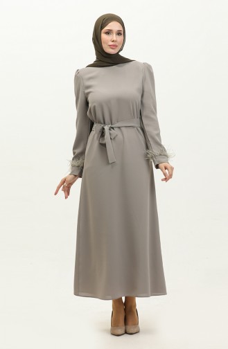 Feather Detailed Evening Dress 2011-01 Stone 2011-01