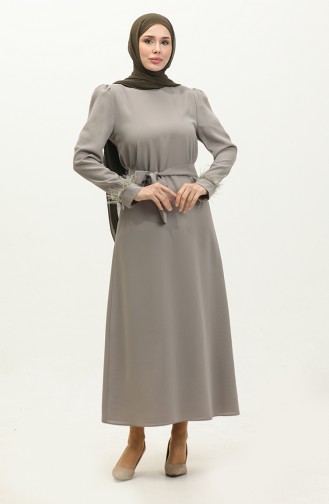 Feather Detailed Evening Dress 2011-01 Stone 2011-01