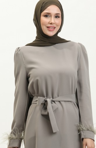 Feather Detailed Evening Dress 2011-01 Stone 2011-01