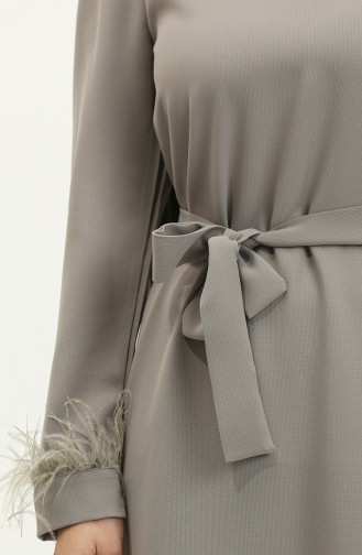 Feather Detailed Evening Dress 2011-01 Stone 2011-01