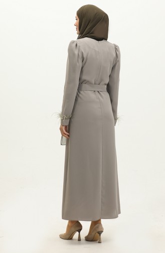Feather Detailed Evening Dress 2011-01 Stone 2011-01