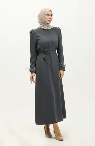فستان سهرة بحزام 2011-02 أخضر عسكري 2011-02