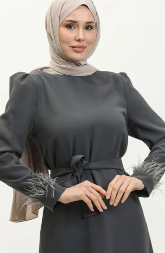 فستان سهرة بحزام 2011-02 أخضر عسكري 2011-02