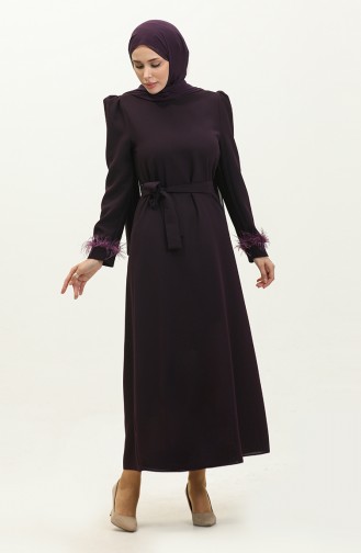 Feather Detailed Evening Dress 2011-03 Purple 2011-03