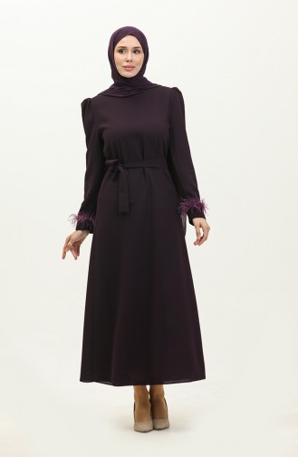Feather Detailed Evening Dress 2011-03 Purple 2011-03