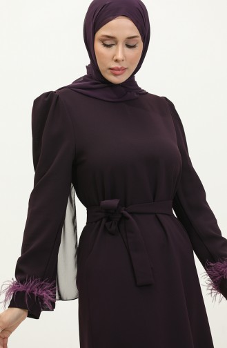Feather Detailed Evening Dress 2011-03 Purple 2011-03