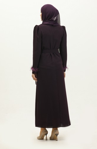 Feather Detailed Evening Dress 2011-03 Purple 2011-03