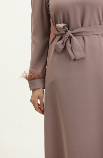 Feather Detailed Evening Dress 2011-05 Powder 2011-05