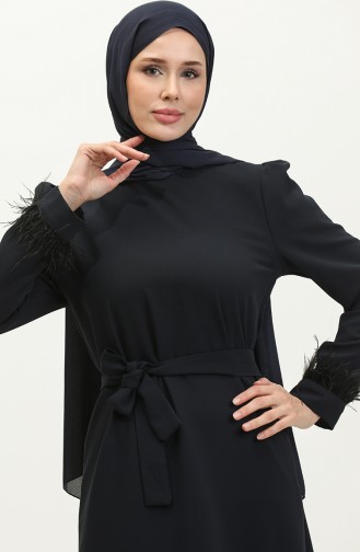 Feather Detailed Evening Dress 2011-06 Navy Blue 2011-06