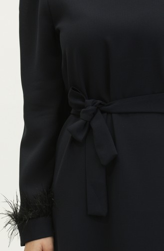 Feather Detailed Evening Dress 2011-06 Navy Blue 2011-06