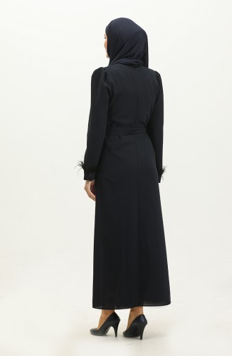 Feather Detailed Evening Dress 2011-06 Navy Blue 2011-06