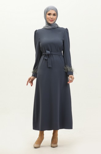 Feather Detailed Evening Dress 2011-07 Dark Blue 2011-07