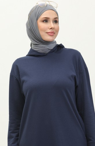 Kapüşonlu Spor Tunik 3007-31 Açık İndigo