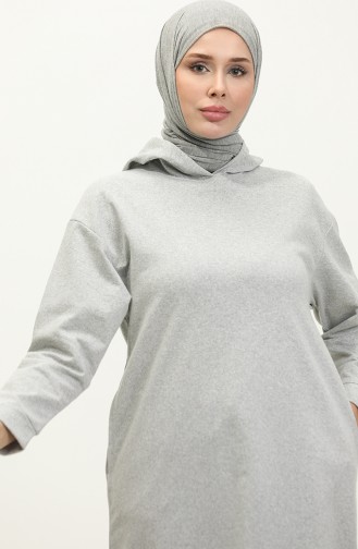 Kapüşonlu Spor Tunik 3007-32 Açık Gri