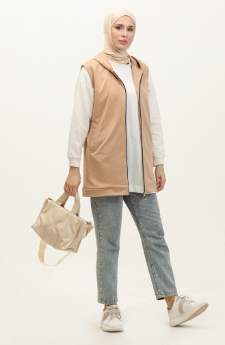 Hooded Women`s Pocket Vest 2101-01 Light Wheat 2101-01