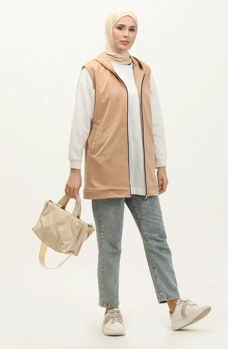 Gilet A Capuche Et Poches Femme 2101-01 Blé Clair 2101-01