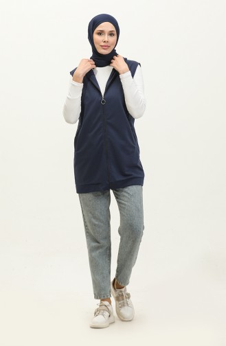 Hooded Women`s Pocket Vest 2101-02 Navy Blue 2101-02