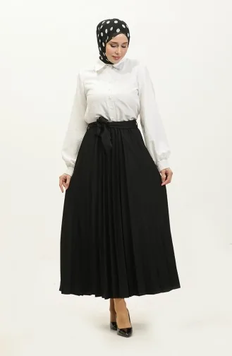 Jupe Hijab Plissée Détail Ceinture 30331-05 Noir 30331-05