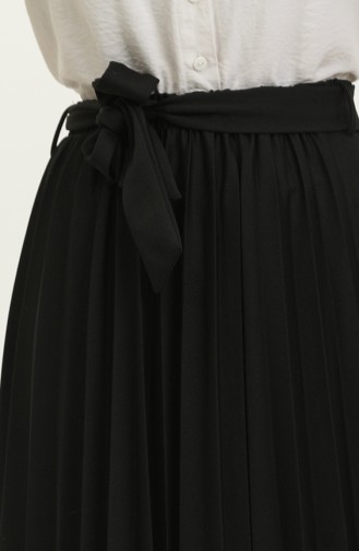 Belt Detailed Pleated Hijab Skirt 30331-05 Black 30331-05