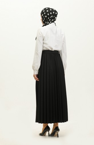 Belt Detailed Pleated Hijab Skirt 30331-05 Black 30331-05