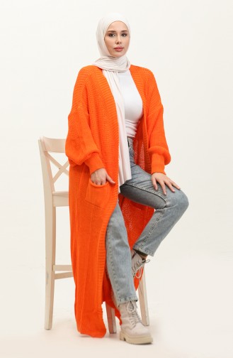 Langer Strick-Cardigan Mit Ballonärmeln 2503 2503-02 Orange 2503-02