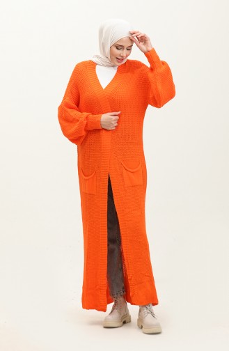 Langer Strick-Cardigan Mit Ballonärmeln 2503 2503-02 Orange 2503-02