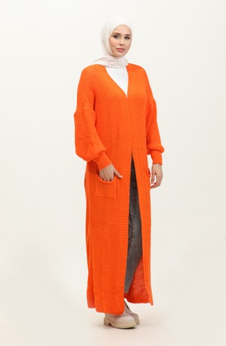 Langer Strick-Cardigan Mit Ballonärmeln 2503 2503-02 Orange 2503-02