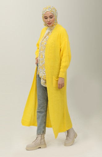 Langer Strick-Cardigan Mit Ballonärmeln 2503 2503-03 Gelb 2503-03