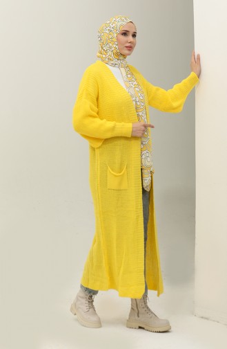 Langer Strick-Cardigan Mit Ballonärmeln 2503 2503-03 Gelb 2503-03
