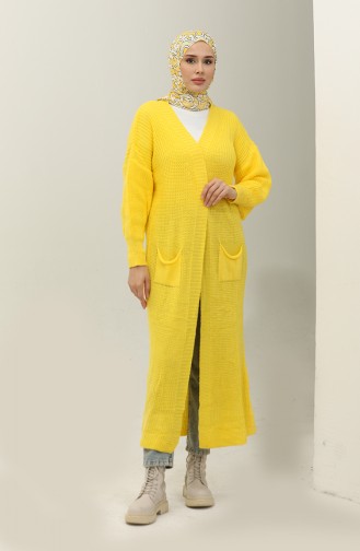 Langer Strick-Cardigan Mit Ballonärmeln 2503 2503-03 Gelb 2503-03