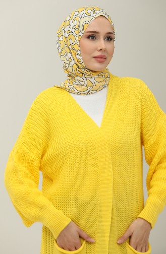 Langer Strick-Cardigan Mit Ballonärmeln 2503 2503-03 Gelb 2503-03