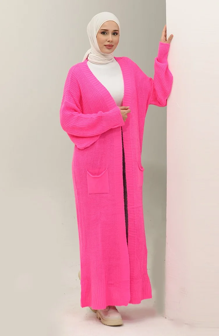 Balloon Sleeve Long Knitwear Cardigan 2503 2503-04 Fuchsia 2503-04