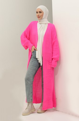 Langer Strick-Cardigan Mit Ballonärmeln 2503 2503-04 Fuchsia 2503-04
