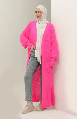Balloon Sleeve Long Knitwear Cardigan 2503 2503-04 Fuchsia 2503-04
