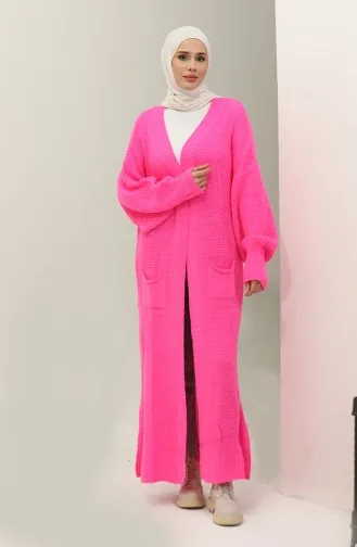 Balloon Sleeve Long Knitwear Cardigan 2503 2503-04 Fuchsia 2503-04