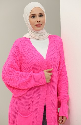 Langer Strick-Cardigan Mit Ballonärmeln 2503 2503-04 Fuchsia 2503-04